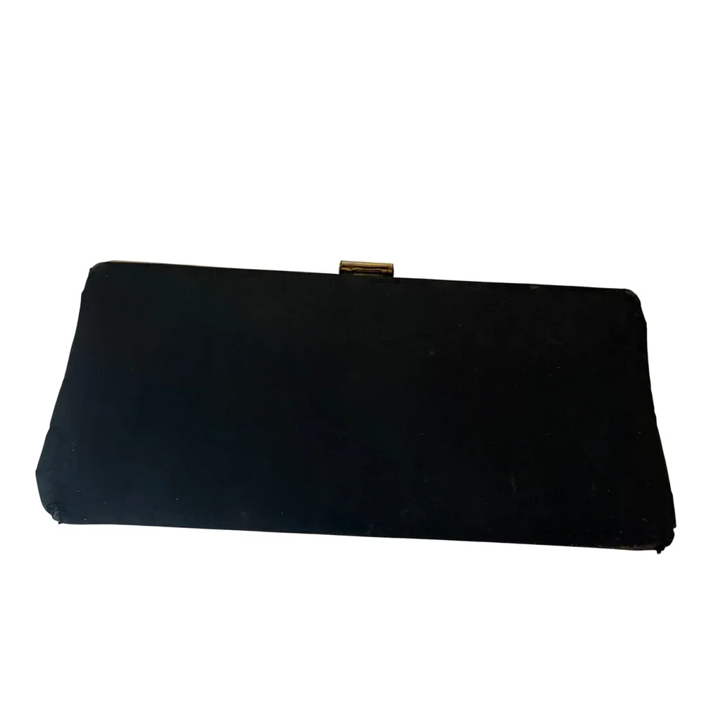 Vintage Mid Century Clutch Bag Women‎ Black Gold Evening MCM Formal Minimalist